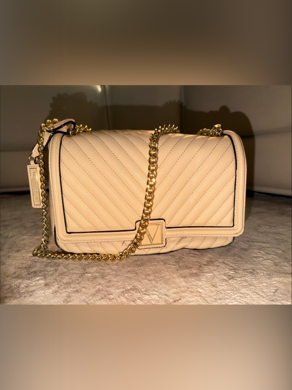 Victoria's Secret Cream Shoulder Bag with Gold Chain